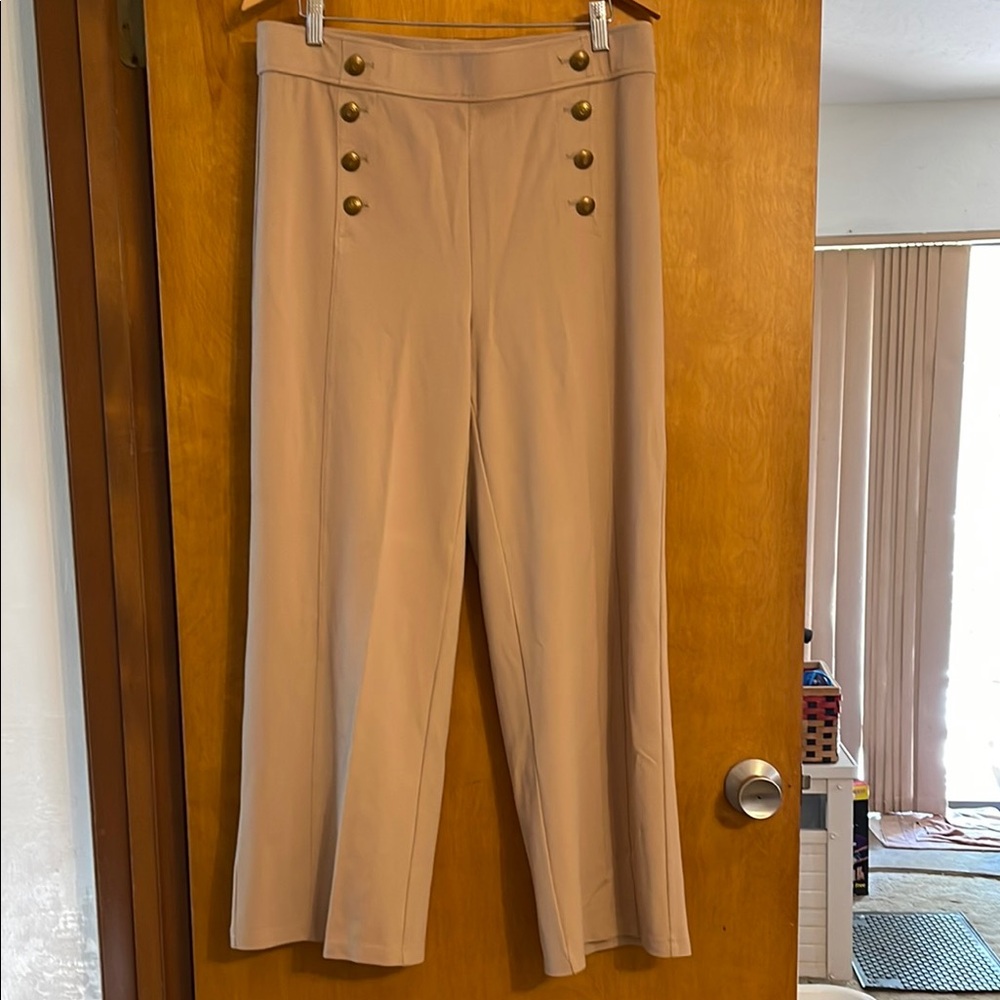 LOFT Mariner Sailor Wide Leg Pants with gold buttons, size 14